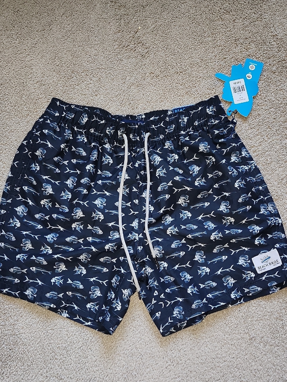 Men’s Navy Fish Skeleton Print Swim Trunks